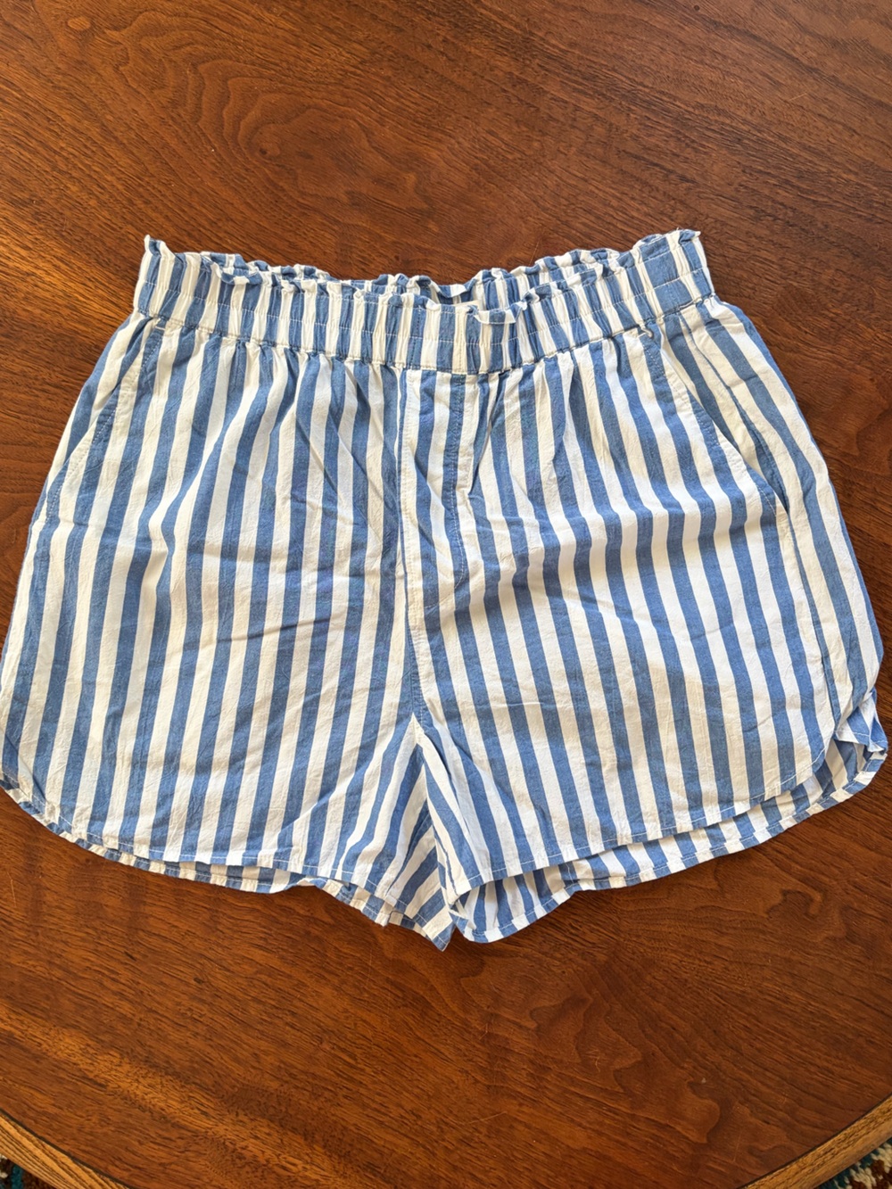 Madewell Blue and White Striped pull on Shorts